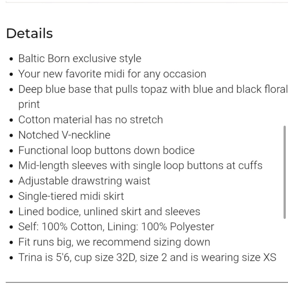 NWT Baltic Born Mira Floral Midi Dress In Deep Blue
Print Elegant 100% Cotton - Picture 5 of 8
